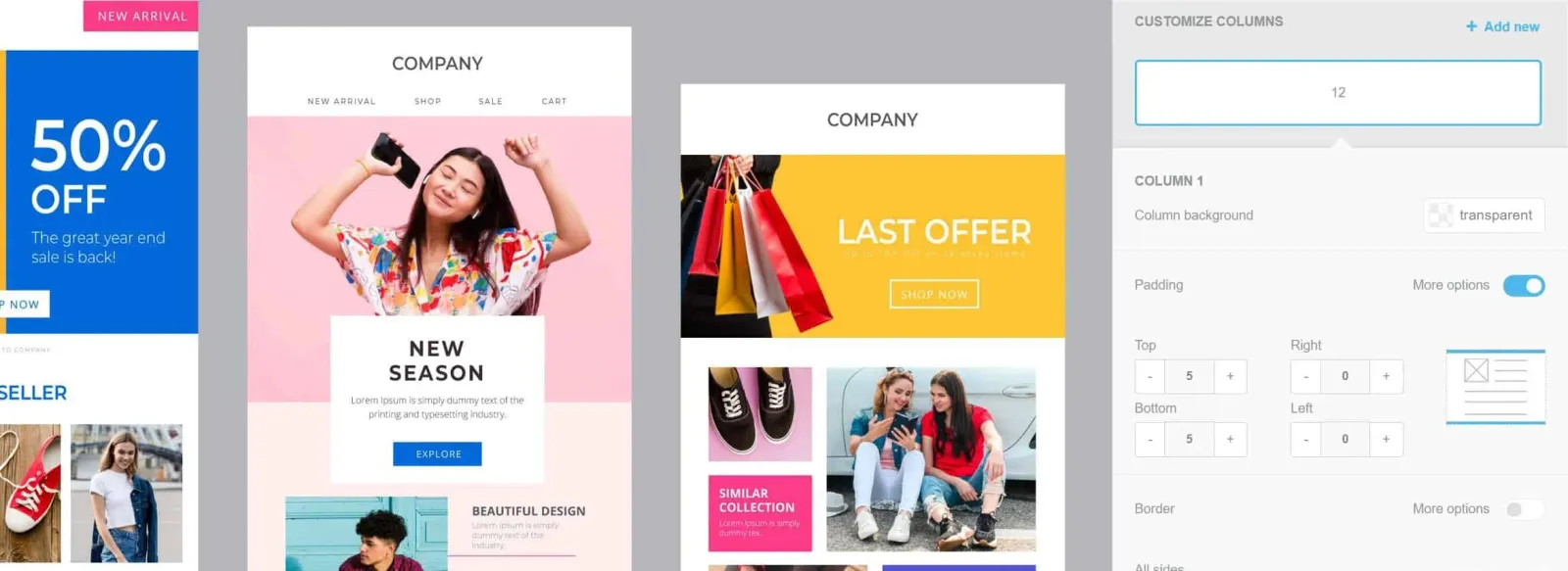 In Emails, Adjust Column Structure