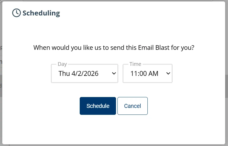 Schedule an Email Blast 30 Days in Advance